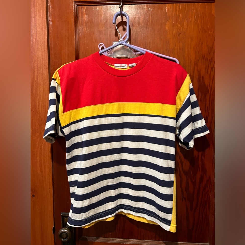 Vintage 80s red yellow blue striped color block t shirt